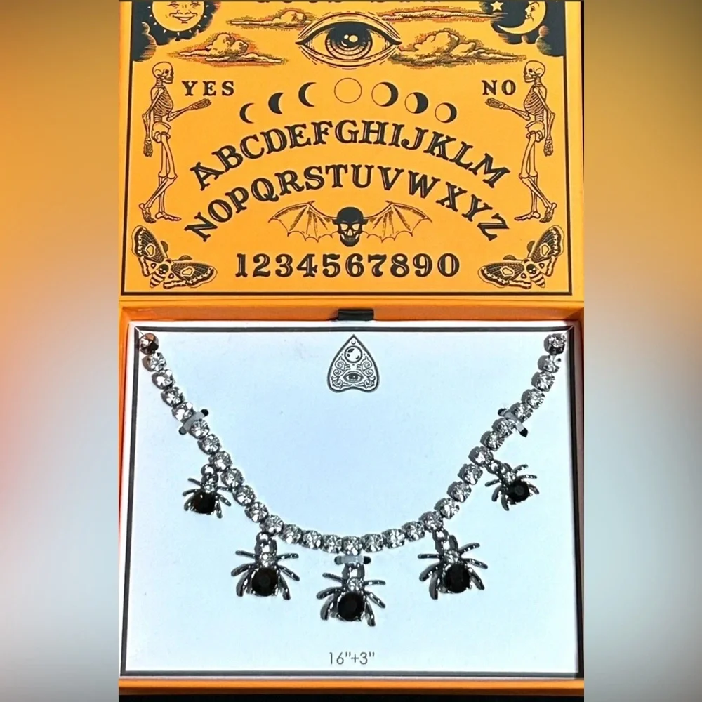Halloween Spider Statement Necklace With Black And Clear Crystals - Picture 2 of 3